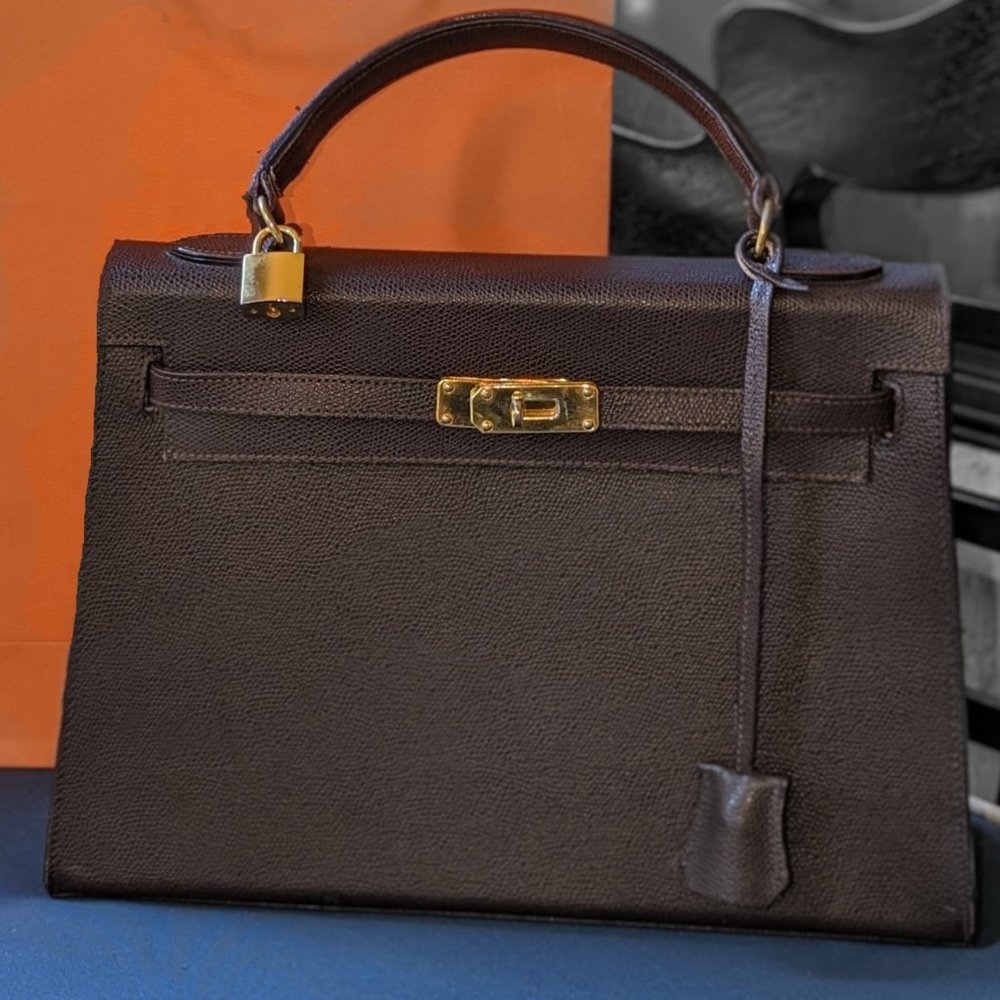 Brown Leather Top Handle Handbag